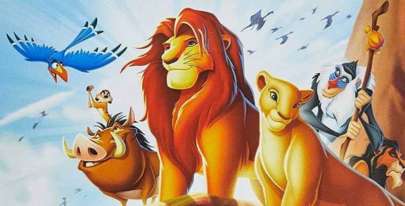 O rei leão, capa do filme mostrando simba, nala, pumba, timão e zazu
