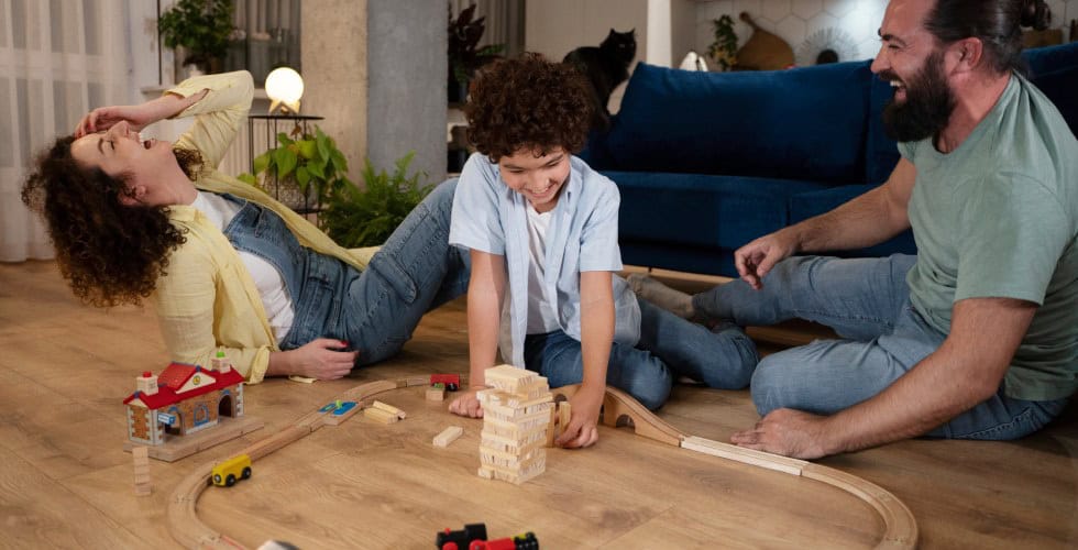Imagem de família jogando